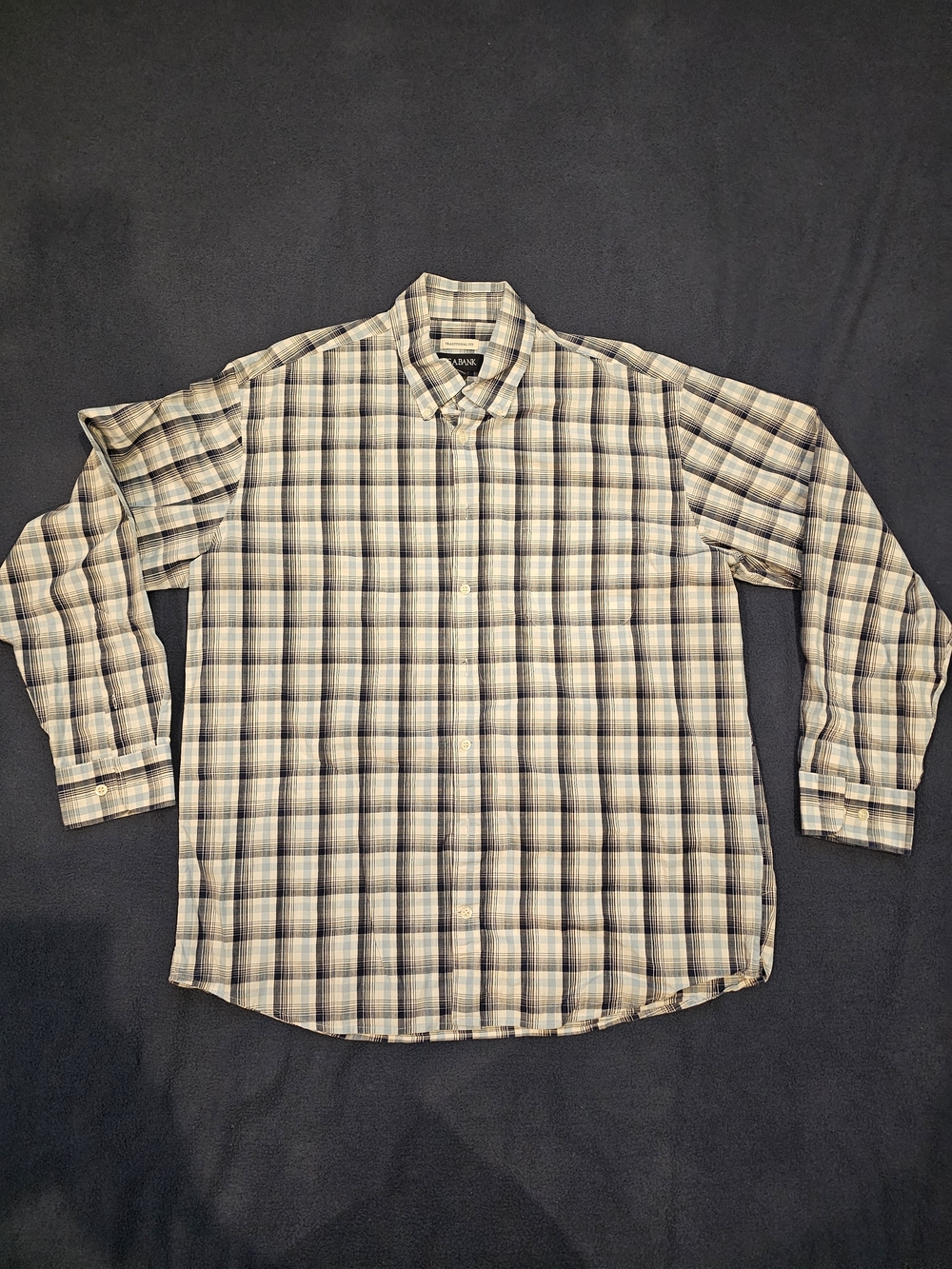 Jos. A. Bank Men's Blue and White Plaid Traditional Fit Button-Down Shirt